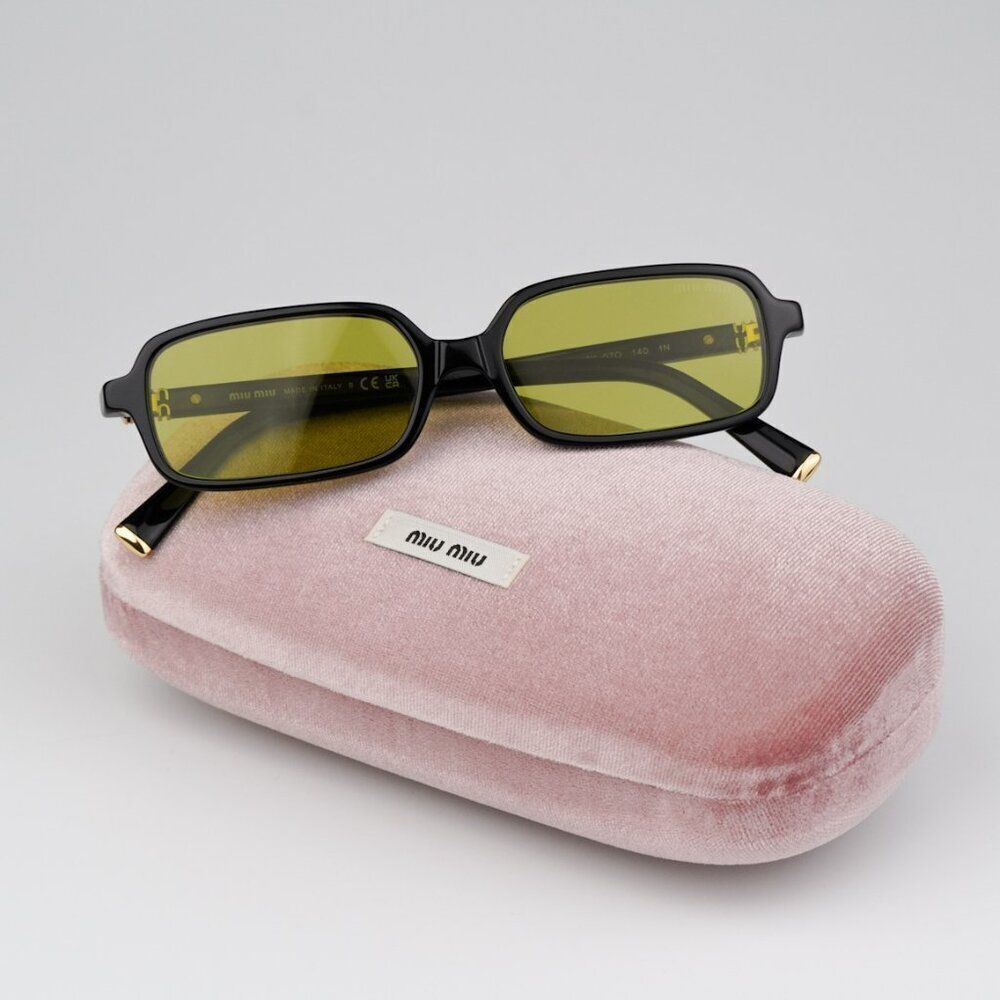 NEW Miu Miu MU11ZSF 16K07O Black Olive Green Rectangle Unisex Sunglasses